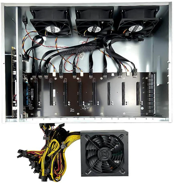 3-Fan 8 GPU Mining Frame Rig With Motherboard + CPU + RAM + SSD + PSU Included - Image 3